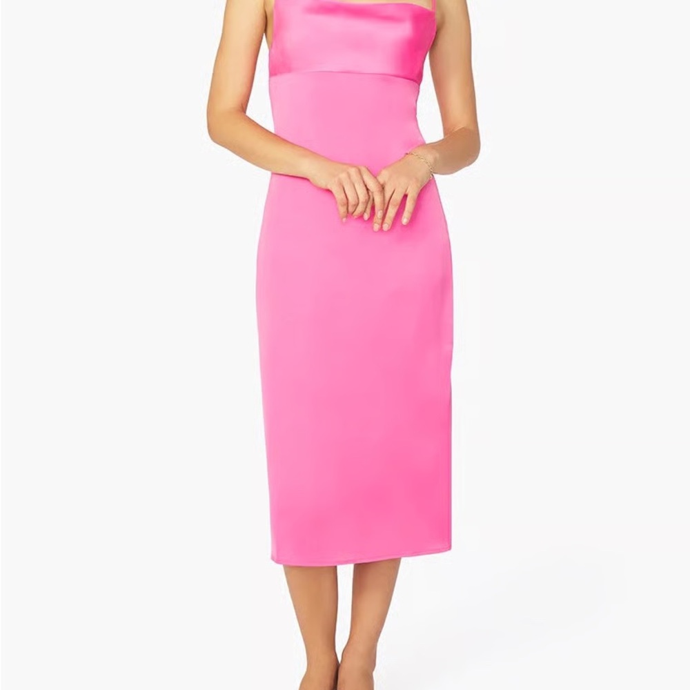 NWT WeWoreWhat Satin Charmeuse Cowl Neck Midi Dress - hot pink